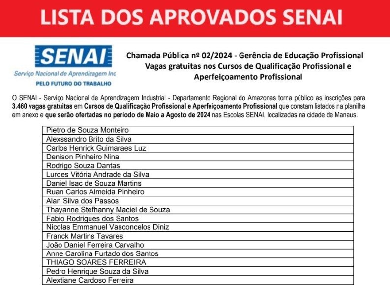 Senai Am Abre Inscri Es Para Vagas Para Cursos Gratuitos