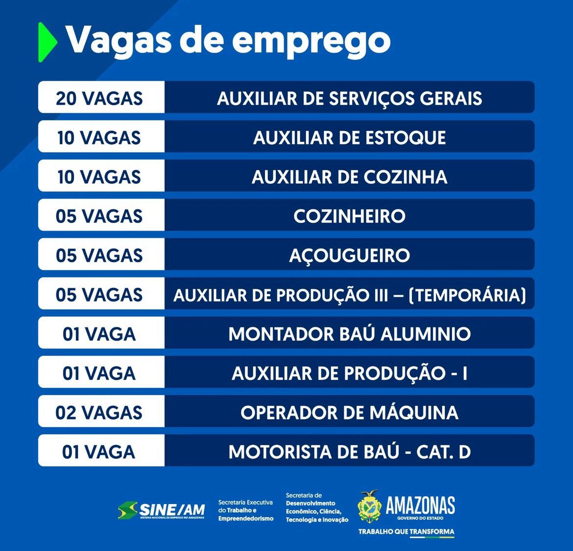 Sine Manaus Divulga Oportunidades De Empregos Para Auxiliar De Produção